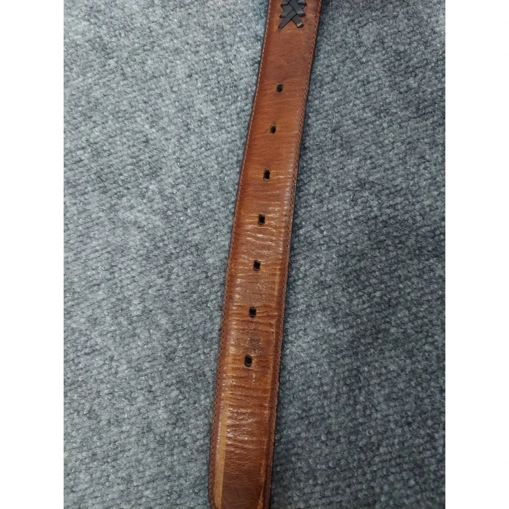 Columbia Belt Mens 46 Brown Black Braided‎ Reversible Leather silver buckle